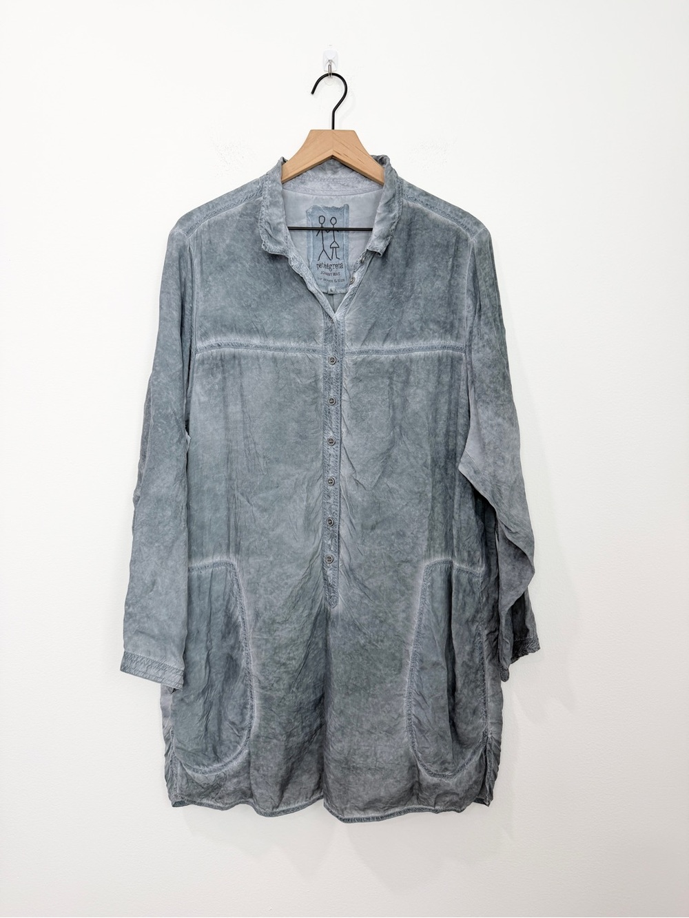 Johnny Was Pete & Greta Mineral Wash Tunic Top Women’s Large Gray Button Front
